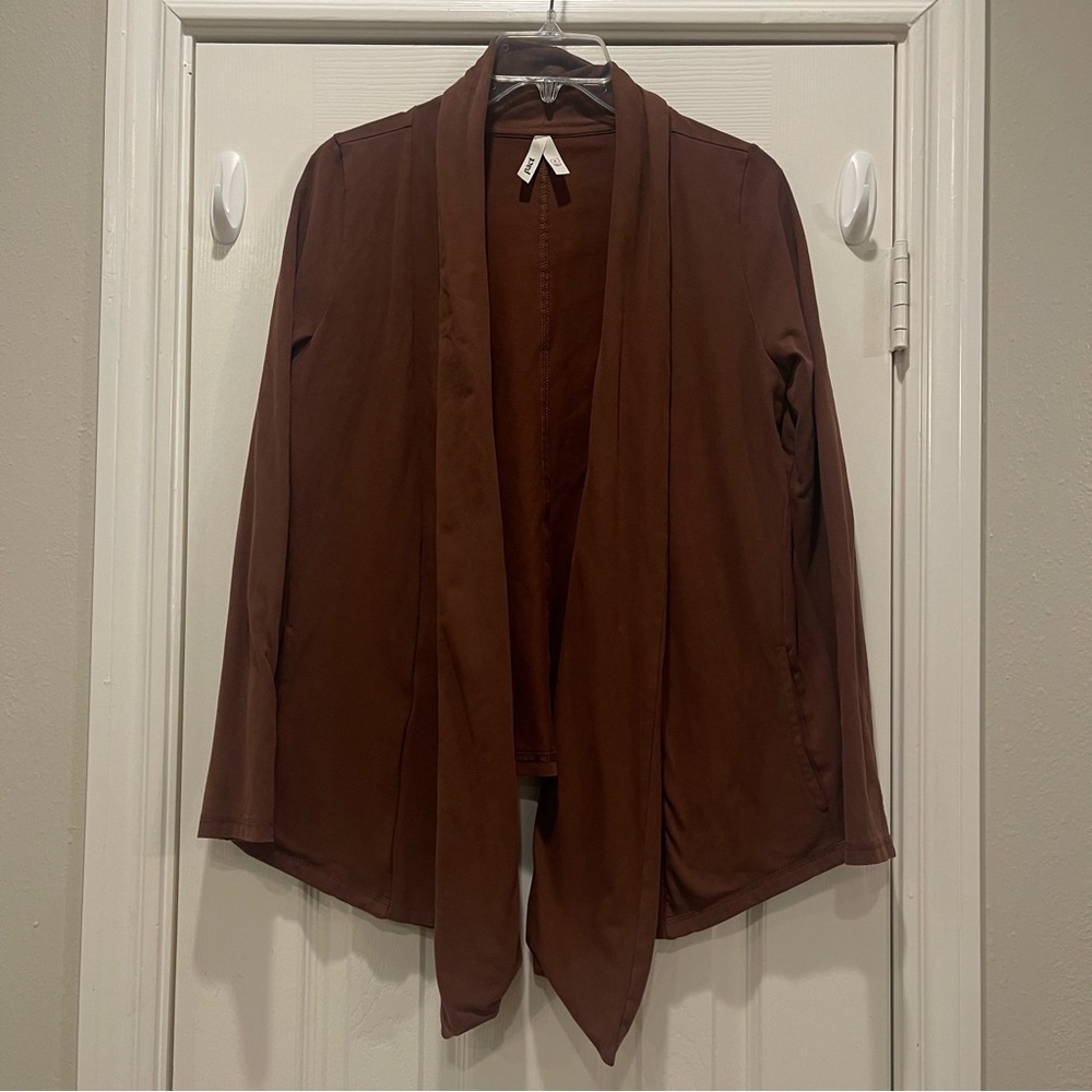 Pact Organic Cardigan Women’s Sz Small Chocolate Brown Open Pockets Cozy Jacket